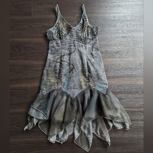 Unbranded Y2K Style Fairycore Whimsigoth Beaded Grey Handkerchief Dress Medium